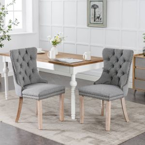 Nikki Collection Modern Tufted Linen Dining Chair Set