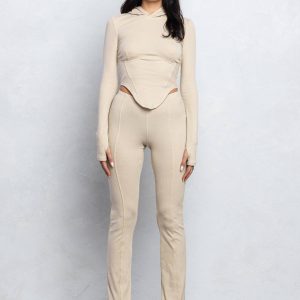 No Vacancy - Ribbed long sleeve hoodie w/ matching pants set