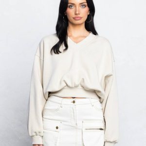 No Vacancy - Soft V neck cropped sweatshirt