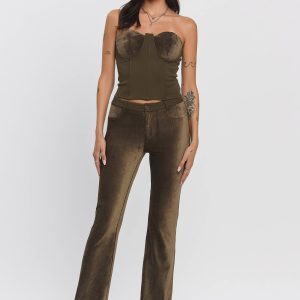 No Vacancy - Stretch corduroy contrast bustier & pants set