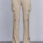 No Vacancy - Stretchy woven low rise flared cargo pants