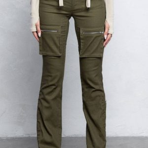 No Vacancy - Cargo stretch twill bootcut pants w/ zipper detail
