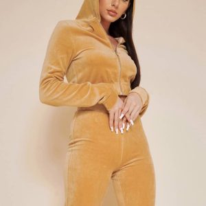 No Vacancy - Cross rhinestone detail cropped hoodie velour zip up
