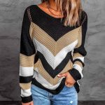 Flarix - Colorblock chevron pattern long sleeve sweater