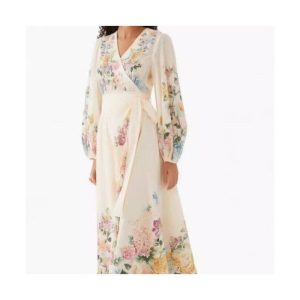 Stylish Floral Long Sleeve V-Neck Wrap Dress