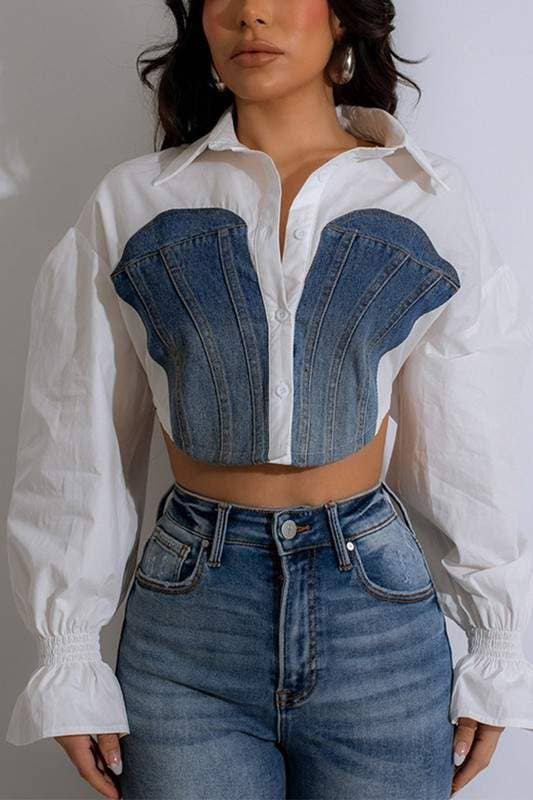 Flarix - Denim two tone blouse shirt