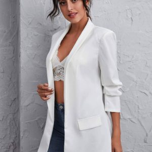 Flarix - Shawl collar gathered sleeve flap detail blazer