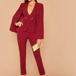 Flarix - Double breasted cape blazer and tailored pants set
