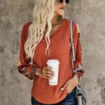 Flarix - Orange contrast eyelet thermal knit top