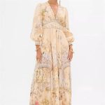 Stylish Floral Print Long Sleeve V-Neck Waist-Tie Dress