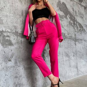 Flarix - Solid belted tapered pants