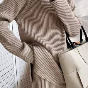 Flarix - Long sleeve ribbed knit top and wide leg pants
