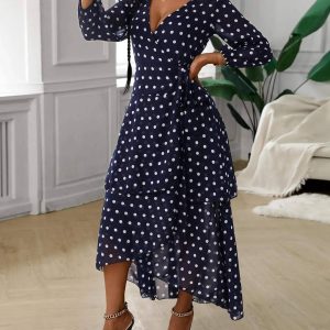 Flarix - Polkadot print layered ruffles maxi dress
