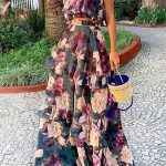 Loose Flower Print Layered Split-Joint Spaghetti-Neck Vest Top +High Waisted Skirts Bottom Two Pieces Set