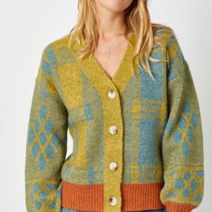 Mystree - 60248 Mixed Plaid Sweater Cardigan