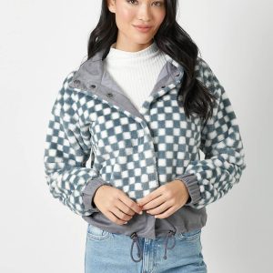 Mystree - 60408 Checkered Faux Fur Jacket