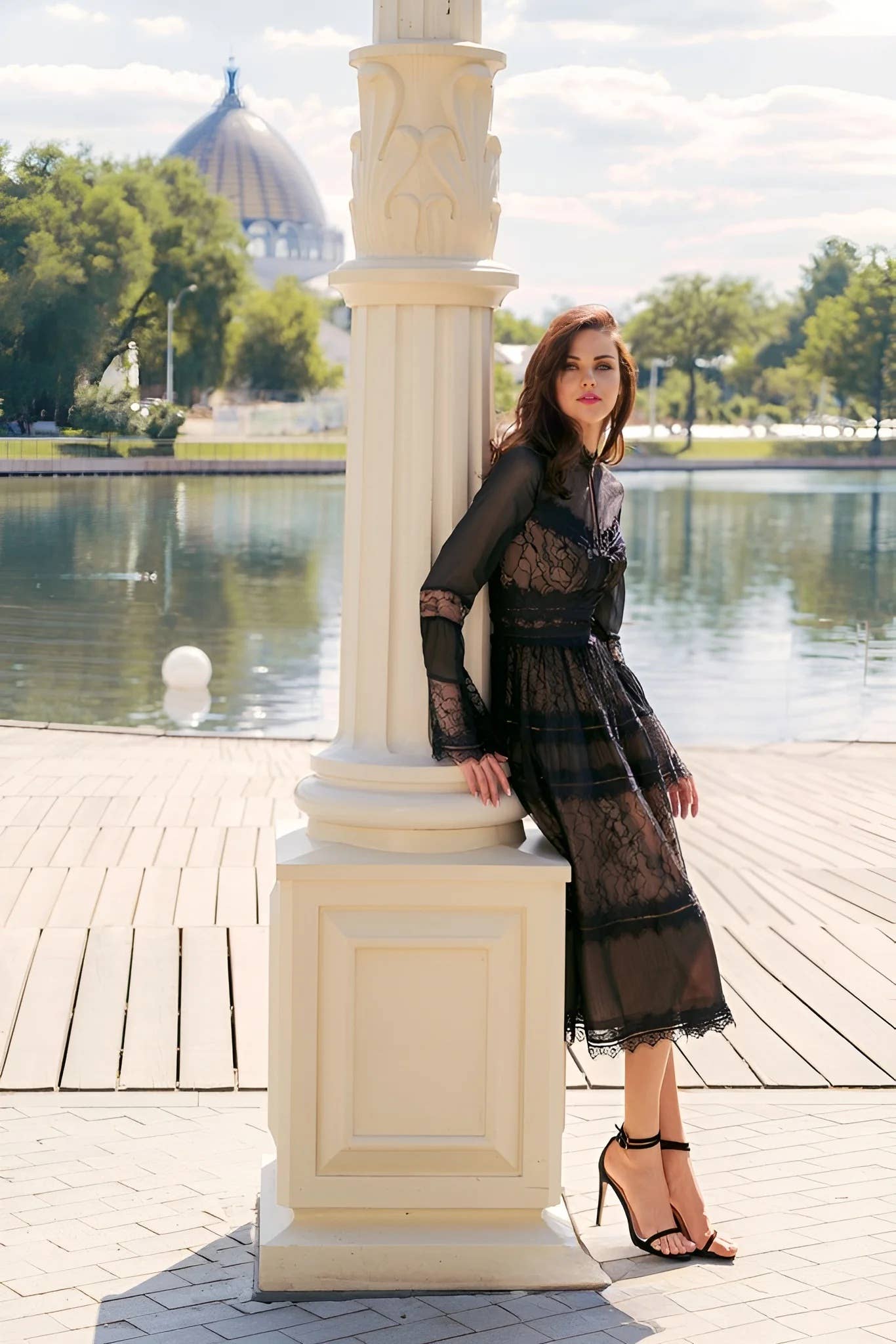 Kos Couture - Long Sleeve Lace Formal Black Cocktail Dress