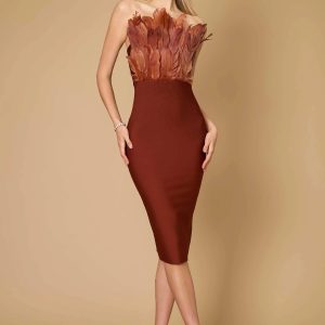 Kos Couture - Bodycon Bandage Short Feather Formal Cocktail Dress