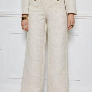 Frime - Tweed pants with decorative pockets for women - 2553