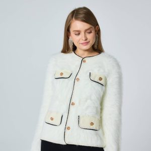 Frime - Frime faux fur jacket with pockets and contrast trim - 2471