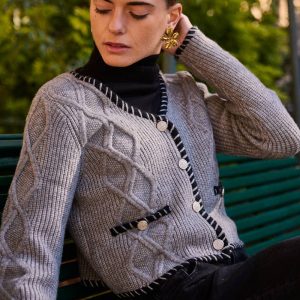 Frime - Knitted cardigan with striped trim - 2654