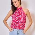 Frime - Printed sleeveless top with high collar - 3032