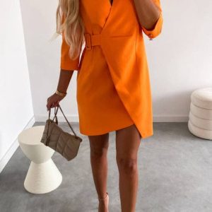 Blak Wardrob - Casual Commuter Lace-Up Long-Sleeved Dress
