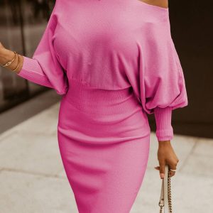 Blak Wardrob - Boat Neck Lantern Sleeve Sweater Dress