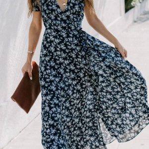 Blak Wardrob - Floral Surplice Short Sleeve Dress