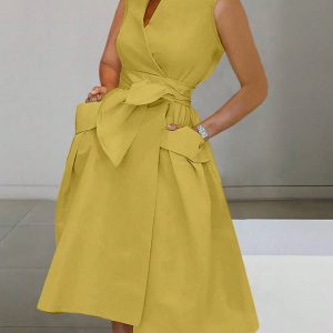 Blak Wardrob - Tie Waist Sleeveless Midi Dress with Pockets