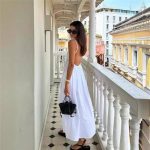 Sheer Trend - Simple V-Neck Cami Dress With Backless Design