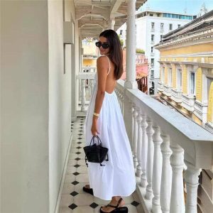 Sheer Trend - Simple V-Neck Cami Dress With Backless Design