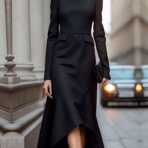 Sheer Trend - Long Sleeves Skinny Solid Color High Neck Midi Dresses