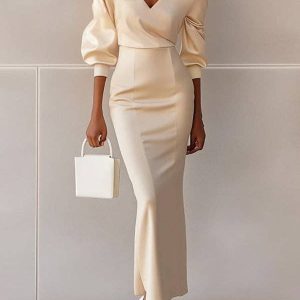 Sheer Trend - Bodycon Long Sleeve 3D Floral V-Neck Maxi