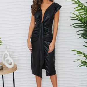 MILIO MILANO - DEEP V METALLIC SLEEVELESS DRESS (202001/6833-BLACK)