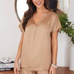 MILIO MILANO - SILKY V-NECK TOP WITH RAW HEM(224002/23.2319-CAMEL)