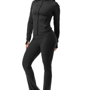 Premium active wear hoodie jacket w/flare pants work out set