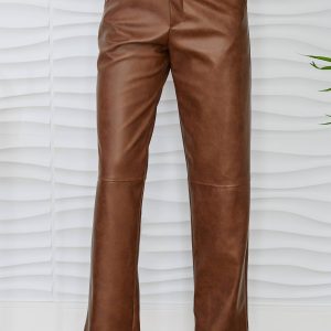 MILIO MILANO - HIGH WAITED FAUX LEATHER STRAIGHT LEG PAN(LD0030-S-L-CAMEL)