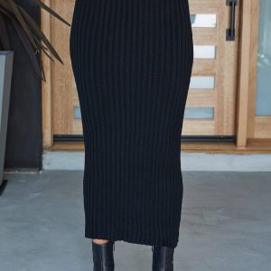MILIO MILANO - VISCOSE RIB FITTED MIDI SKIRT (27749/330104-BLACK)
