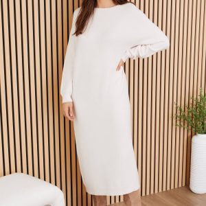MILIO MILANO - BOATNECK KNIT MAXI SWEATER DRESS (330114/37728-IVORY)