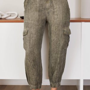 MILIO MILANO - ANTIQUE WASH LINEN CARGO PANTS (154128-ARMY GREEN)