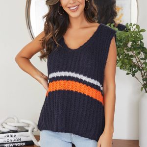 MILIO MILANO - STRIPED V-NECK KNIT SWEATER VEST(72238-NAVYBLUE)