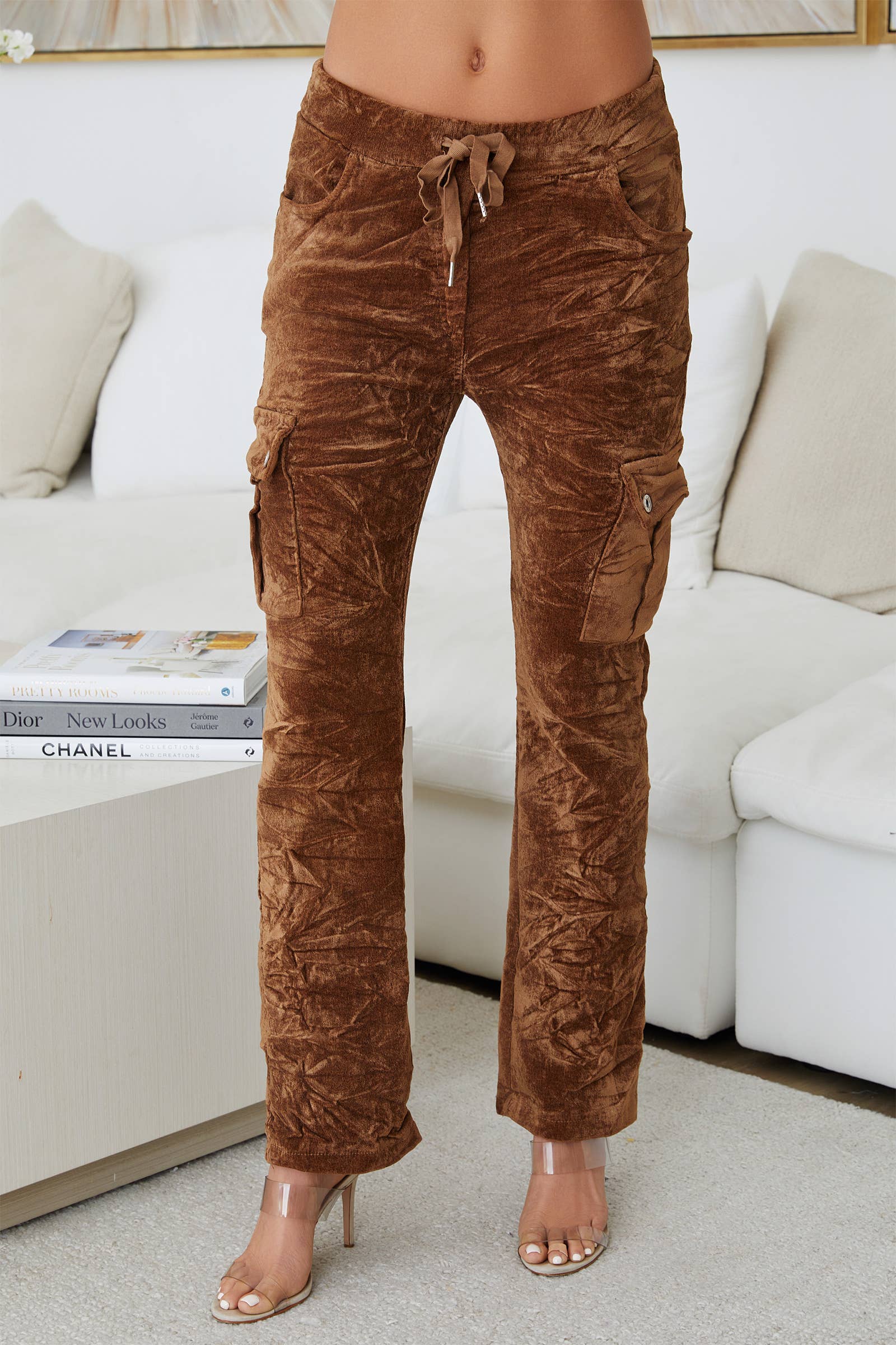MILIO MILANO - CRINKLED VELVET CARGO PANT (18080-CAMEL)