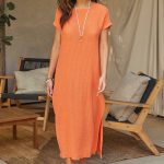 MILIO MILANO - CROSSHATCH TEXTURE SHORT SLEEVE DRESS (80660-ORANGE)