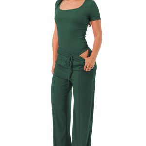 Slinky short sleeve body suit with flare pants fashion set