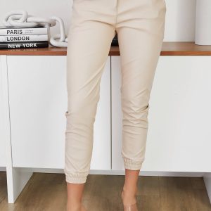 MILIO MILANO - FAUX LEATHER ELASTIC WAIST JOGGERS (2040-BEIGE)