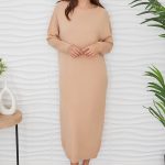 MILIO MILANO - BOATNECK KNIT MAXI SWEATER DRESS (330114/37728-CARAMEL)