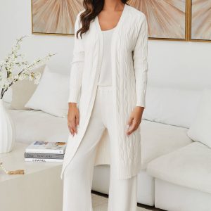 MILIO MILANO - VISCOSE MID LENGTH CABLE KNIT CARDIGAN (23060260-IVORY)