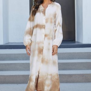 MILIO MILANO - TIE DYE BUTTON FRONT CAFTAN DRESS(82479-TIEDYE-CAMEL)