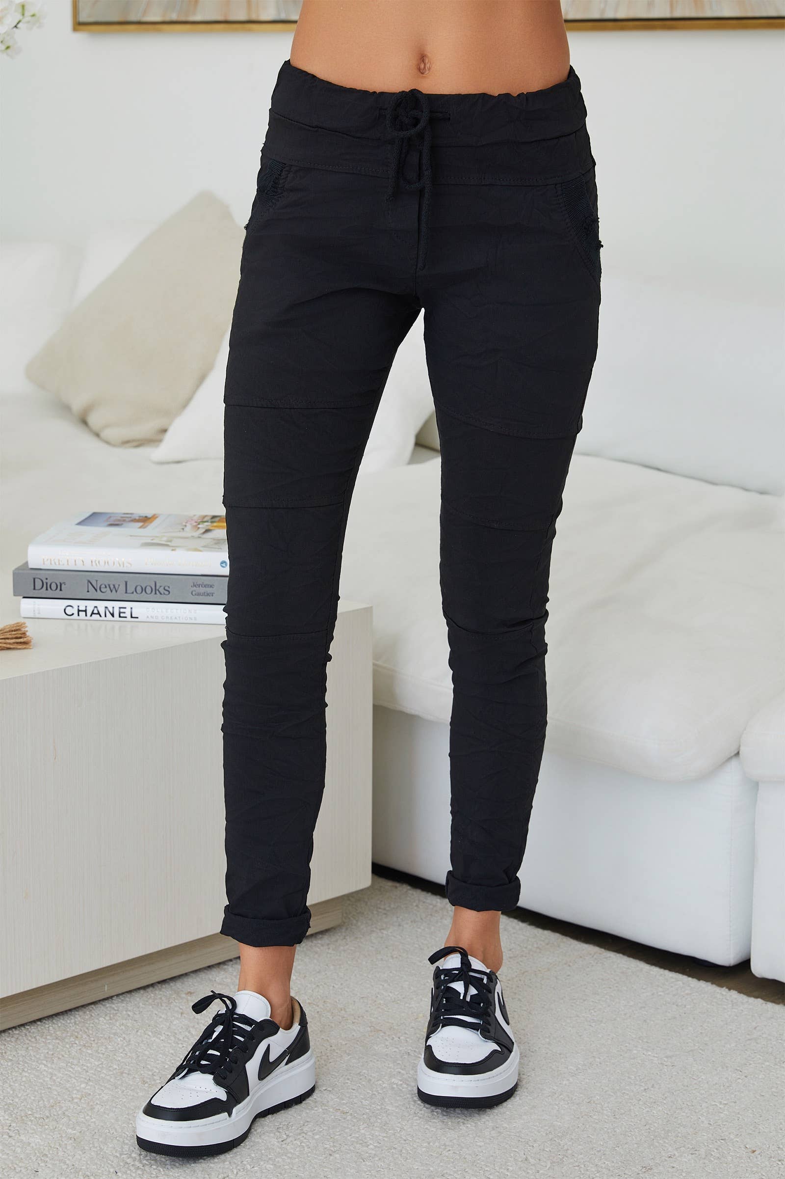 MILIO MILANO - DRAWSTRING CRINKLE JOGGERS (101110-BLACK)